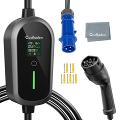 Coolladen 7.4KW Prenosná nabíjačka EV 1-fázová 32A Typ 2 nabíjačka pre elektrické vozidlá, 8H plánované nabíjanie,4 úrovne nastaviteľného prúdu nabíjacia stanica s CEE zástrčkou