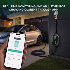 Prenosný nabíjací kábel pre EV Coolladen 11kW Type 2 (16A 3-fázový) s ovládaním cez aplikáciu – plánované nabíjanie, nastaviteľný prúd, Type B RCD, nástenný držiak a taška v balení
