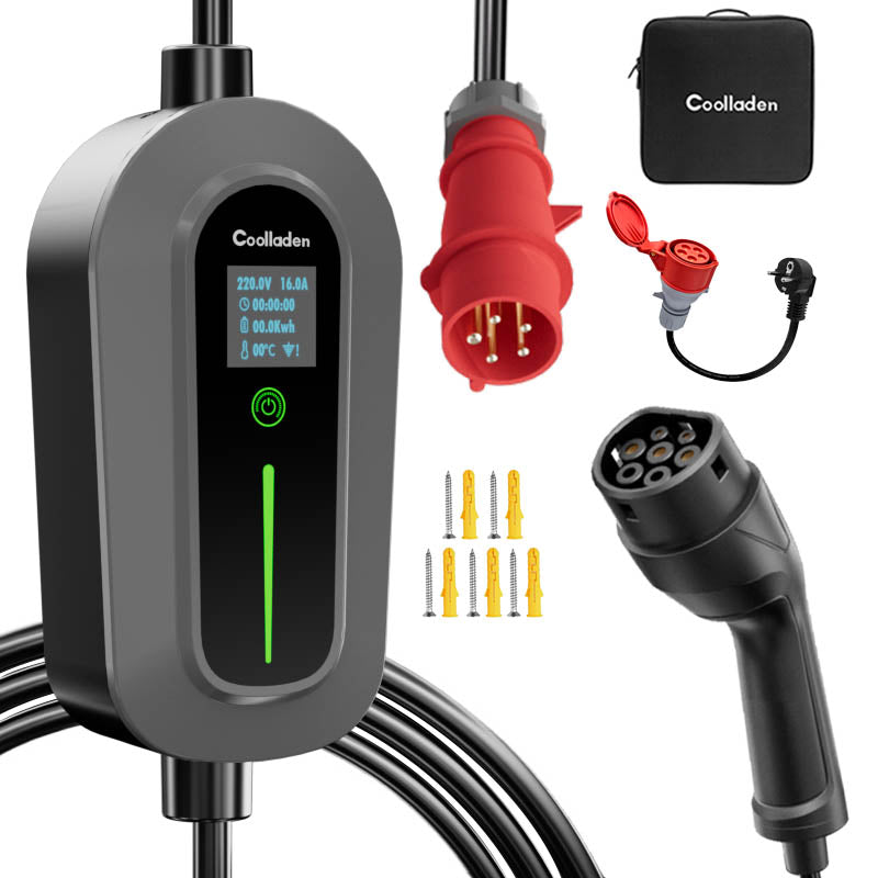 Chladenie nabíjací kábel typu 2 CEE zástrčka Mobilná Wallbox 11 kW [3-phase|6/11m|6-16A] s nastaviteľným nabíjacím výkonom, nabíjacia stanica a EV nabíjačka pre ID.3/4/5, e-up, e-tron, Zoe a iné EV