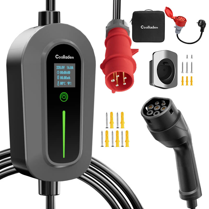 Chladenie nabíjací kábel typu 2 CEE zástrčka Mobilná Wallbox 11 kW [3-phase|6/11m|6-16A] s nastaviteľným nabíjacím výkonom, nabíjacia stanica a EV nabíjačka pre ID.3/4/5, e-up, e-tron, Zoe a iné EV