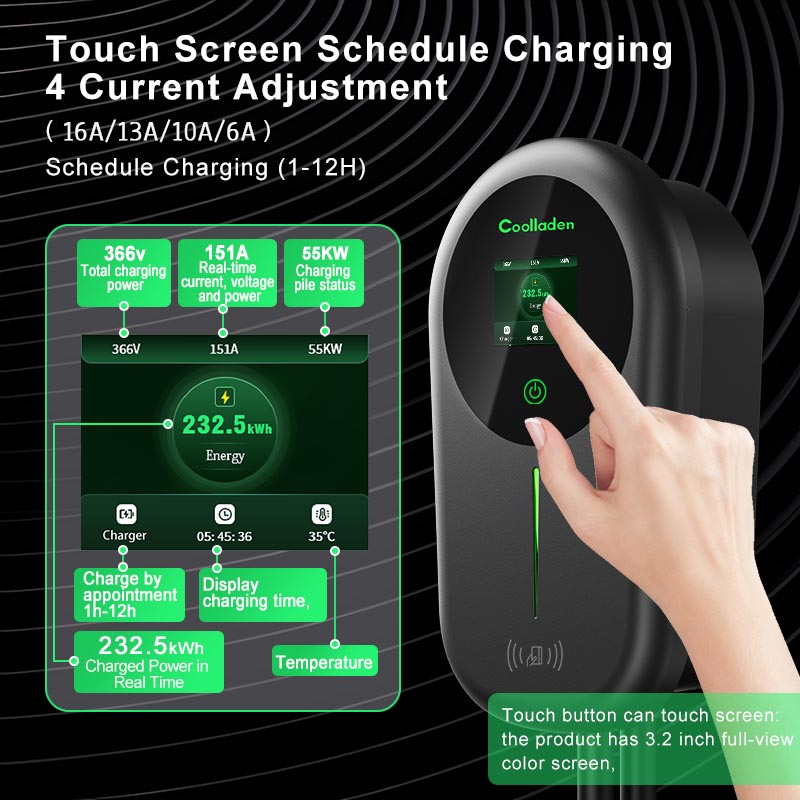 Coolladen ev nabíjačka smart app s 32a typ 2 22kw domáca nabíjacia stanica, wallbox 5/10m nabíjací kábel s nosičom nabíjačky app control cee 3-fázová zástrčka pre všetky evs a phevs