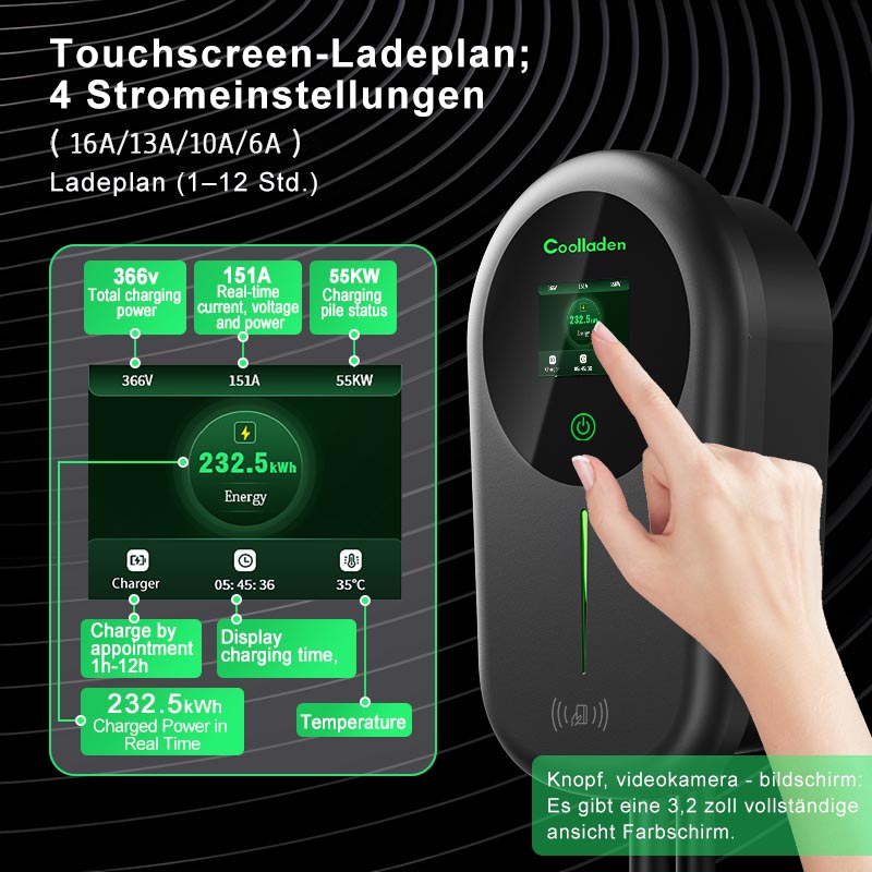 Coolladen ev nabíjačka smart app s 32a typ 2 22kw domáca nabíjacia stanica, wallbox 5/10m nabíjací kábel s nosičom nabíjačky app control cee 3-fázová zástrčka pre všetky evs a phevs