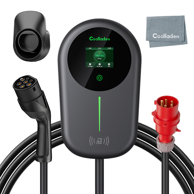 Coolladen ev nabíjačka smart app s 32a typ 2 22kw domáca nabíjacia stanica, wallbox 5/10m nabíjací kábel s nosičom nabíjačky app control cee 3-fázová zástrčka pre všetky evs a phevs