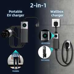 Coolladen Mobile Wallbox WiFi s APP, nabíjanie do 22kW, EV nabíjačka typu 2, 5M kábel, dotykový displej, nastaviteľná veľkosť prúdu s Schuko 16A/CEE 32A červená/CEE 16A červená/CEE 32A modrá