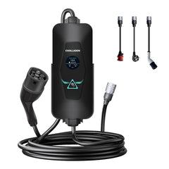 Coolladen 11kW 5M Portable EV Charger Type 2 with Public Station Power Takeoff Adapter – Smart App Control, Interchangeable CEE & Schuko Plugs, Mobile EVSE with Charging Pillar Connector