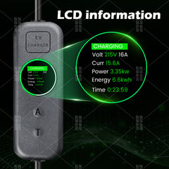 Coolladen 3.5kW Prenosný EV Nabíjač | 16A Schuko na Type 2 Mobilný Wallbox | Nastaviteľný Prúd | Presné 1-12H Časované Nabíjanie & Odloženie