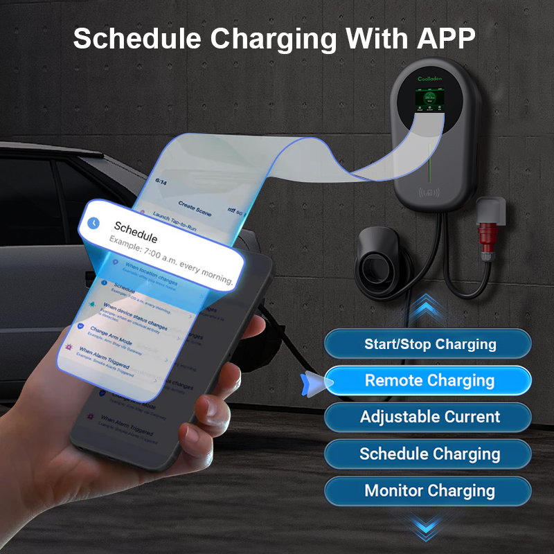 Coolladen ev nabíjačka smart app s 32a typ 2 11kw domáca nabíjacia stanica, wallbox 5/10m nabíjací kábel s nosičom nabíjačky app control cee 3-fázová zástrčka pre všetky evs a phevs