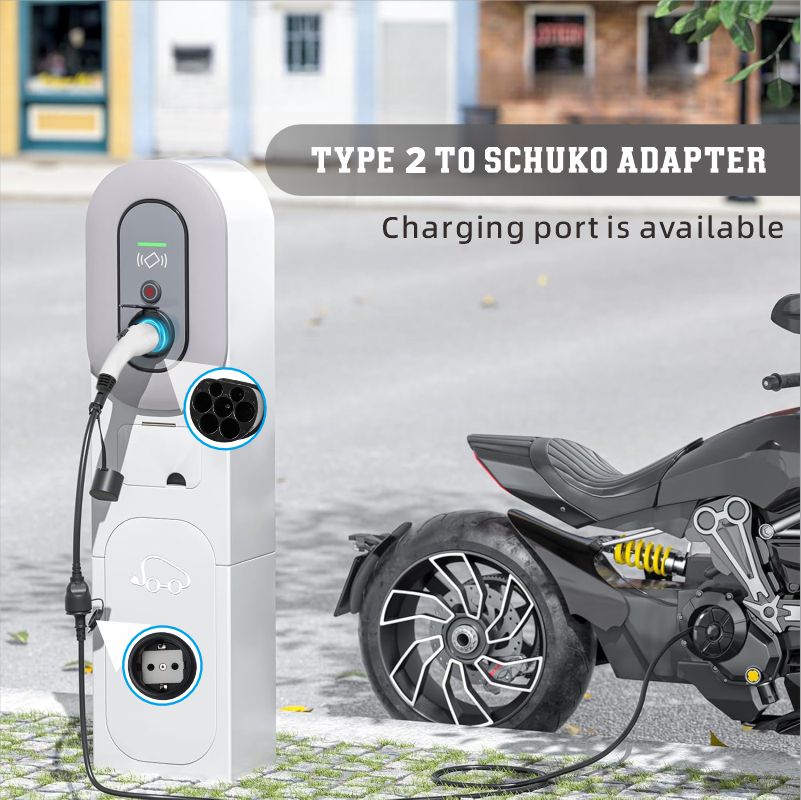 Adaptér typu 2 na zástrčku Schuko Electric Car Charger, 16 A, 0,5/4 m. Jednoduché nabíjanie na nabíjacích staniciach / nástenných boxoch, Použitie 230 V nabíjačiek pre E-Bike, E-Scooter, Motocykel, IP55