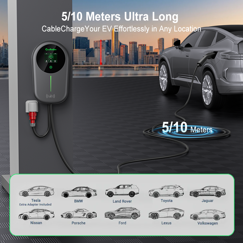 Coolladen ev nabíjačka smart app s 32a typ 2 22kw domáca nabíjacia stanica, wallbox 5/10m nabíjací kábel s nosičom nabíjačky app control cee 3-fázová zástrčka pre všetky evs a phevs