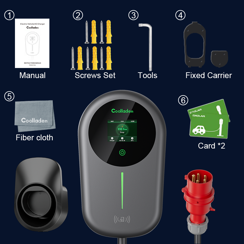 Coolladen ev nabíjačka smart app s 32a typ 2 22kw domáca nabíjacia stanica, wallbox 5/10m nabíjací kábel s nosičom nabíjačky app control cee 3-fázová zástrčka pre všetky evs a phevs