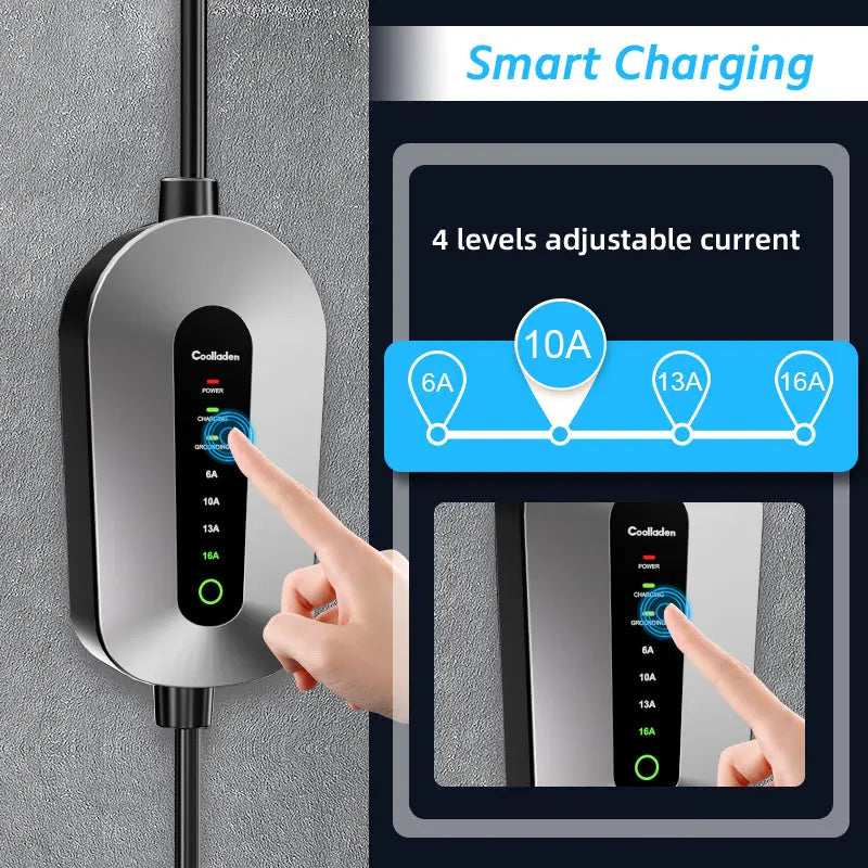 Coolladen mobilná nástenná nabíjačka 11kW nabíjací kábel typ 2 CEE zástrčka [3-phase|4m/6m/11m|6-16A] s nastaviteľným nabíjacím výkonom, nabíjacia stanica a EV nabíjačka pre ID.3/4/5, e-up, e-tron, Zoe a iné EV