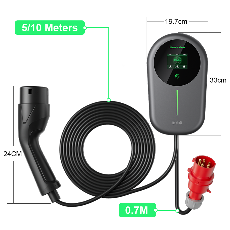 Coolladen ev nabíjačka smart app s 32a typ 2 22kw domáca nabíjacia stanica, wallbox 5/10m nabíjací kábel s nosičom nabíjačky app control cee 3-fázová zástrčka pre všetky evs a phevs