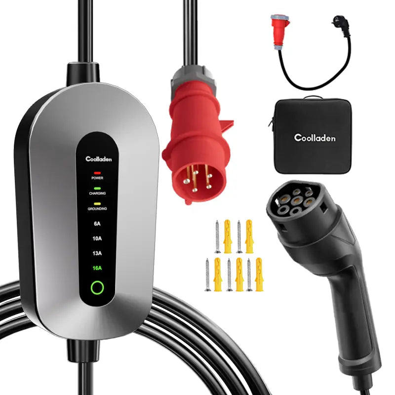 Coolladen mobilná nástenná nabíjačka 11kW nabíjací kábel typ 2 CEE zástrčka [3-phase|4m/6m/11m|6-16A] s nastaviteľným nabíjacím výkonom, nabíjacia stanica a EV nabíjačka pre ID.3/4/5, e-up, e-tron, Zoe a iné EV