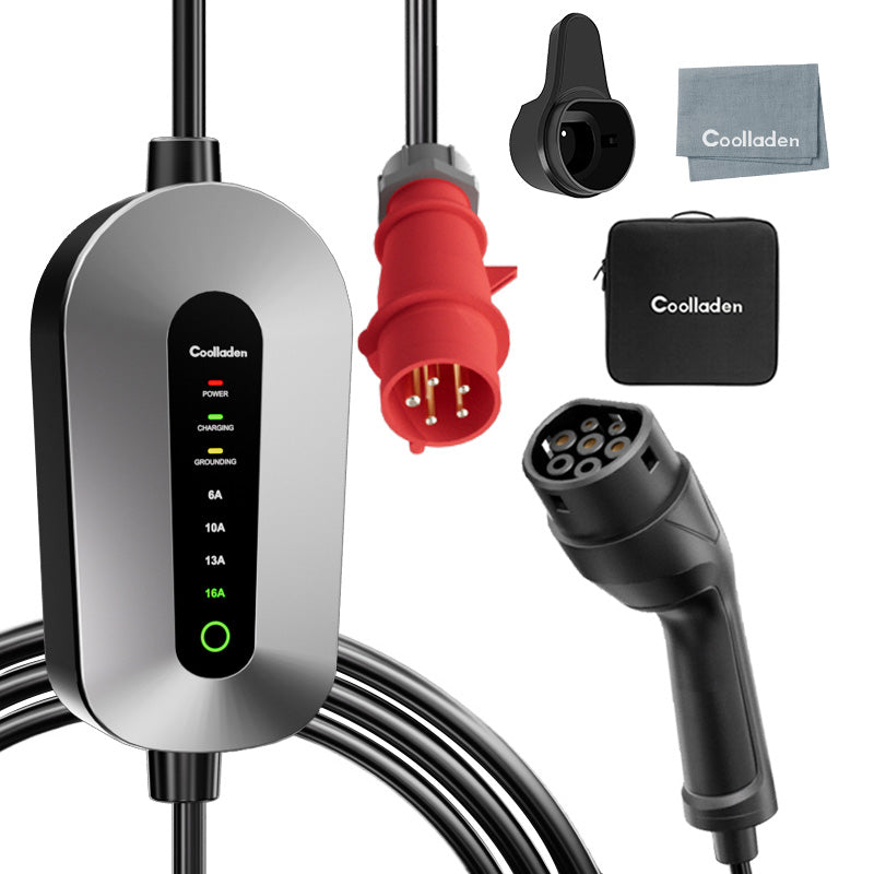 Coolladen mobilná nástenná nabíjačka 11kW nabíjací kábel typ 2 CEE zástrčka [3-phase|4m/6m/11m|6-16A] s nastaviteľným nabíjacím výkonom, nabíjacia stanica a EV nabíjačka pre ID.3/4/5, e-up, e-tron, Zoe a iné EV