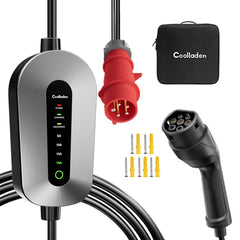 Coolladen mobilná nástenná nabíjačka 11kW nabíjací kábel typ 2 CEE zástrčka [3-phase|4m/6m/11m|6-16A] s nastaviteľným nabíjacím výkonom, nabíjacia stanica a EV nabíjačka pre ID.3/4/5, e-up, e-tron, Zoe a iné EV